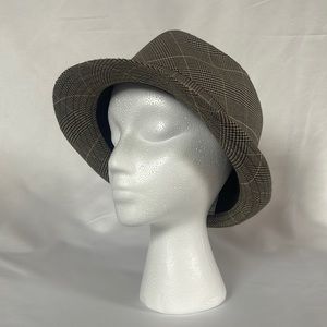 Brown Fedora Houndstooth Gangster Woven Plaid Lined Lightweight Hollywood Hat